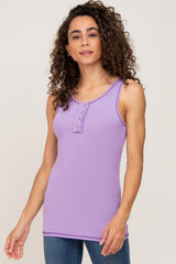 Lavender Sleeveless Ribbed Button Front Maternity Top