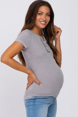 Heather Grey Ribbed Button Front Maternity Top