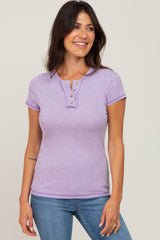 Lavender Ribbed Button Front Top