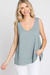 Slate Blue Ribbed Raw Hem Maternity Tank Top