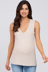 Cream Ribbed Maternity Tank Top