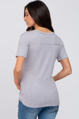 Grey Heathered Pocket Front Maternity Top