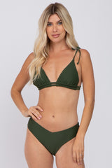 Olive Shoulder Tie Bikini Maternity Set