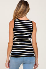 Black Striped Button Front Sleeveless Maternity Top