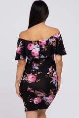 Black Rose Fitted Maternity Off Shoulder Dress