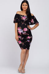 Black Rose Fitted Maternity Off Shoulder Dress