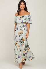 Sage Floral Off Shoulder Maxi Dress