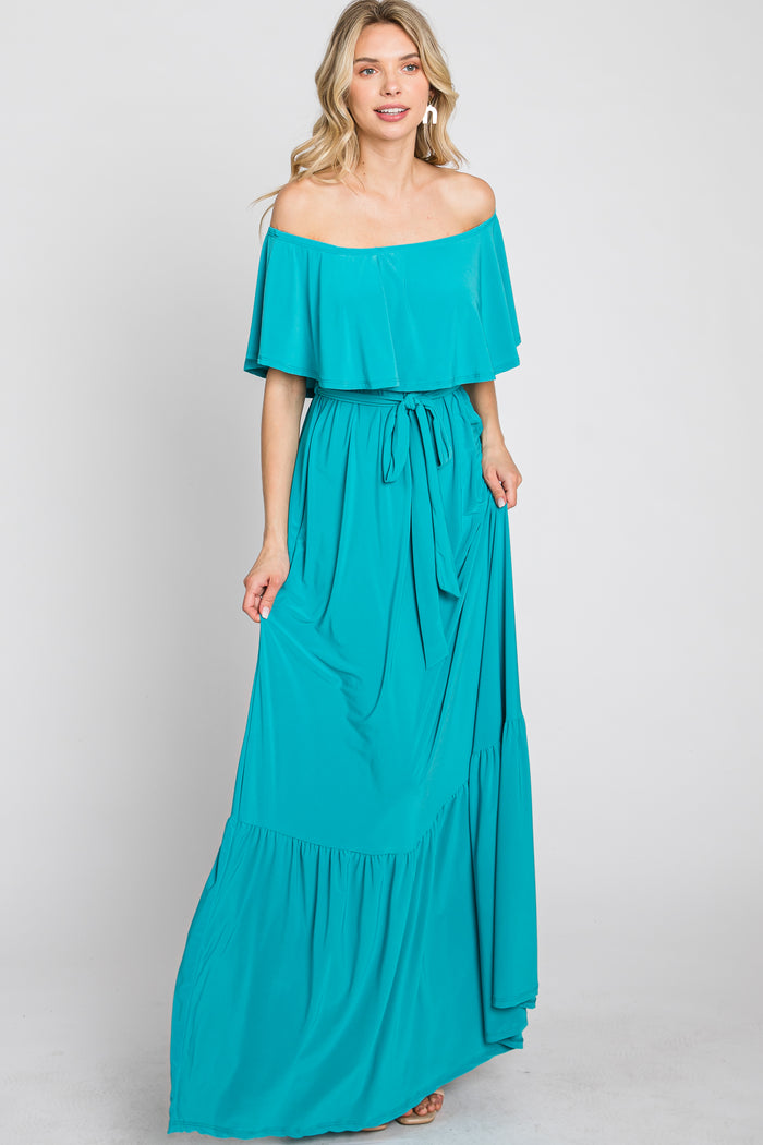 Turquoise Off Shoulder Maxi Dress