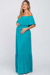 Turquoise Off Shoulder Maternity Maxi Dress