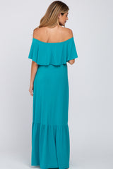 Turquoise Off Shoulder Maternity Maxi Dress