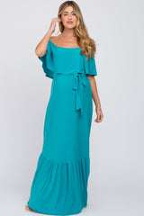 Turquoise Off Shoulder Maternity Maxi Dress