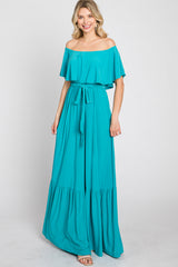 Turquoise Off Shoulder Maternity Maxi Dress