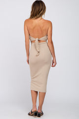 Mocha Ribbed Halter Cutout Back Midi Dress