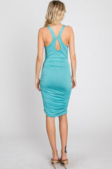 Aqua Sleeveless Ruched Fitted Dress