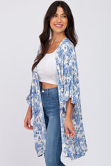 Blue Floral Ruffle Sleeve Cover Up