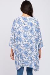 Blue Floral Ruffle Sleeve Cover Up