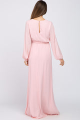 Pink Wrap Front Chiffon Maternity Gown