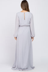 Light Grey Wrap Front Chiffon Maternity Gown