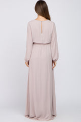 Light Taupe Wrap Front Chiffon Maternity Gown