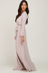 Light Taupe Wrap Front Chiffon Gown