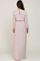 Light Taupe Wrap Front Chiffon Gown