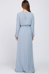 Light Blue Wrap Front Chiffon Maternity Gown