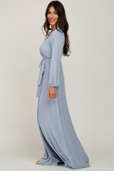 Light Blue Wrap Front Chiffon Gown