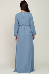 Blue Wrap Front Chiffon Gown