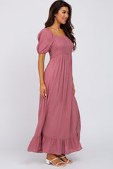 Mauve Swiss Dot Square Neck Smocked Maxi Dress