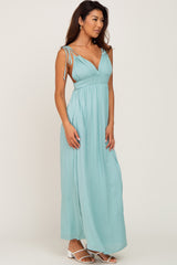 Mint Green Shoulder Tie Open Back Maxi Dress