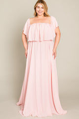 Light Pink Chiffon Off Shoulder Plus Gown