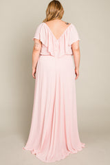 Light Pink Chiffon Off Shoulder Plus Gown