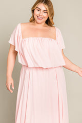 Light Pink Chiffon Off Shoulder Plus Gown