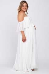 White Chiffon Off Shoulder Maternity Plus Gown