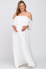 White Chiffon Off Shoulder Maternity Plus Gown