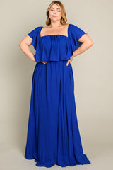 Royal Blue  Chiffon Off Shoulder Maternity Plus Gown