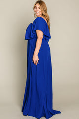 Royal Blue  Chiffon Off Shoulder Plus Gown