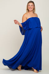 Royal Blue  Chiffon Off Shoulder Maternity Plus Gown