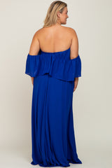 Royal Blue  Chiffon Off Shoulder Maternity Plus Gown