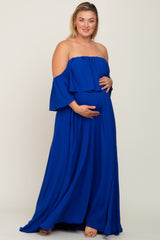 Royal Blue  Chiffon Off Shoulder Maternity Plus Gown