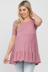 Mauve Tiered Maternity Short Sleeve Top