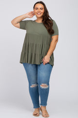 Olive Tiered Plus Short Sleeve Top