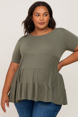 Olive Tiered Maternity Plus Short Sleeve Top