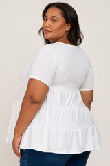 Ivory Tiered Maternity Plus Short Sleeve Top