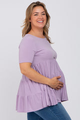 Lavender Tiered Maternity Plus Short Sleeve Top