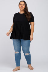 Black Tiered Plus Short Sleeve Top