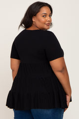 Black Tiered Maternity Plus Short Sleeve Top