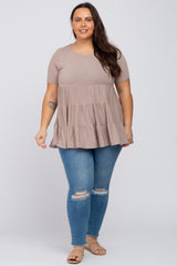 Taupe Tiered Plus Short Sleeve Top