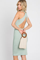 Light Olive Ribbed Fitted Crisscross Back Dress