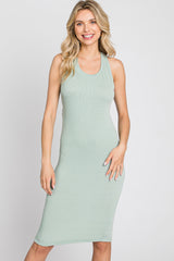 Light Olive Ribbed Fitted Crisscross Back Dress